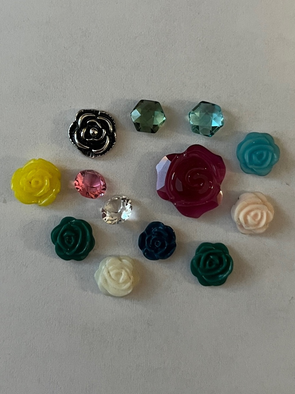 Assorted Floral and Gem Accent Charms - Pink, Teal, Yellow, Green, Cream